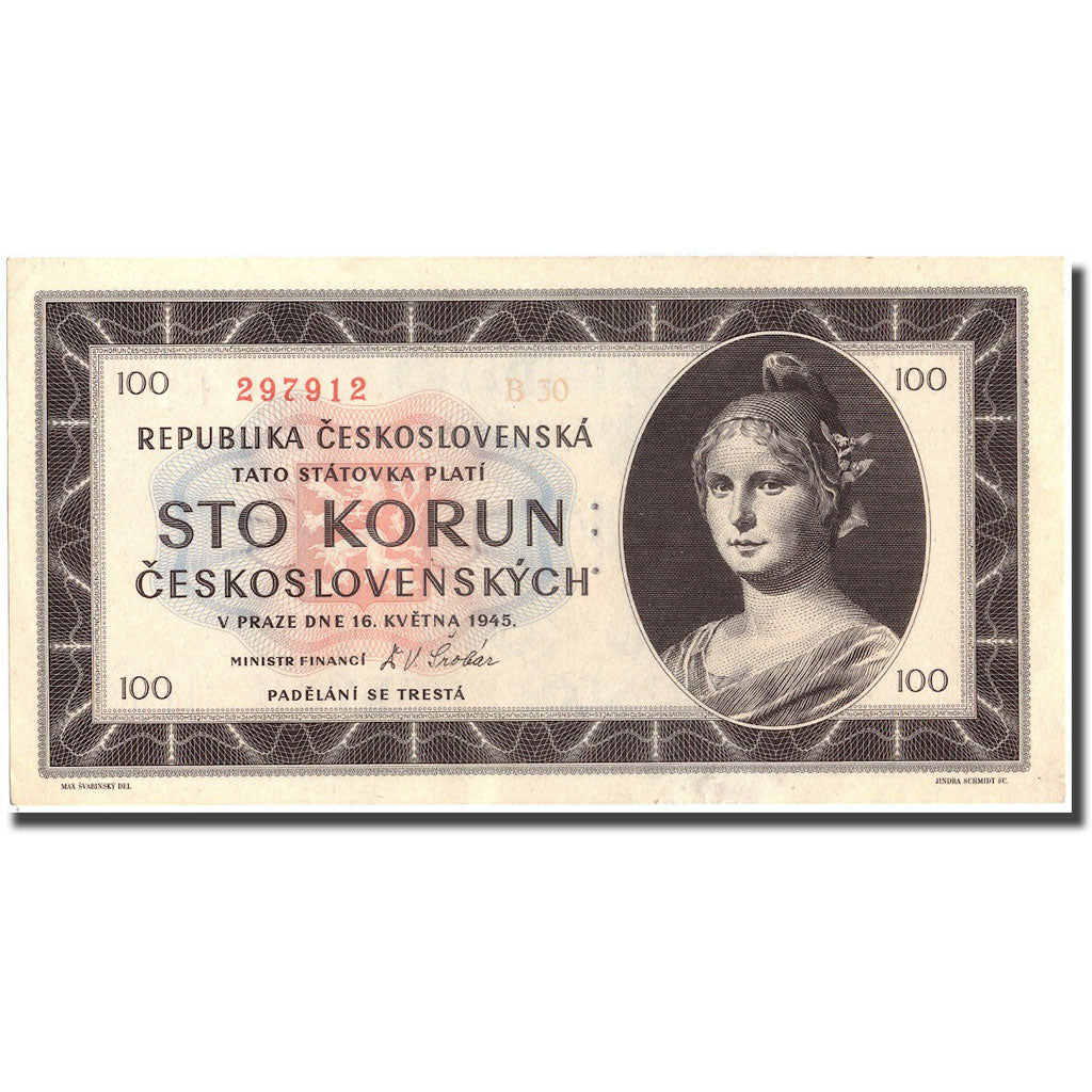Geldschein, Tschechoslowakei, 100 Korun, 1945, 1945, KM:67a, VZ+