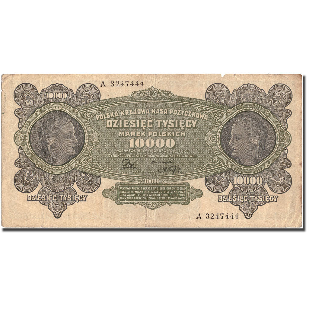 Banconote, Polonia, 10,000 Marek, 1922, 1922-03-11, KM:32, MB+