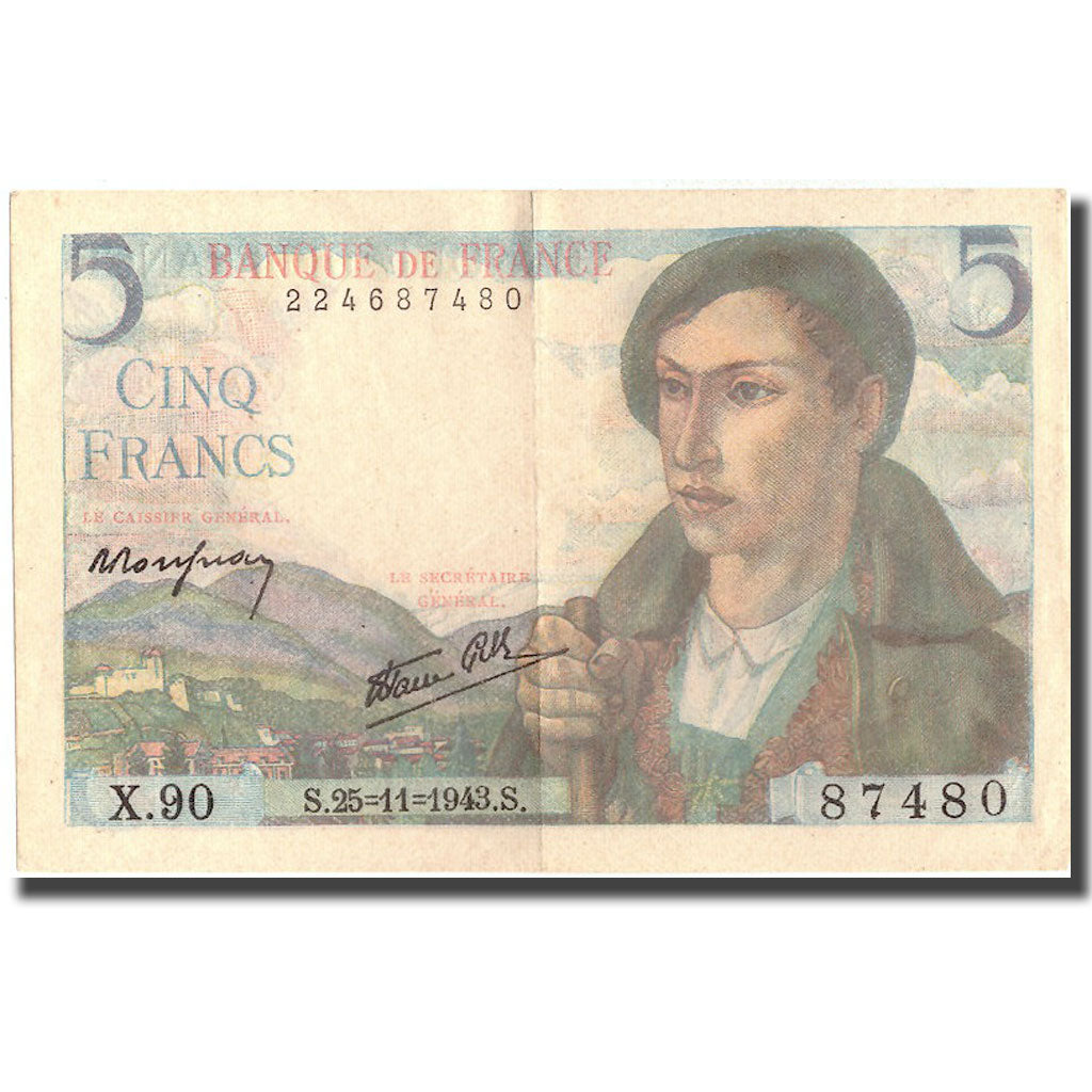 Frankrijk, 5 Francs, Berger, 1943, 1943-11-25, SUP, Fayette:05.04, KM:98b