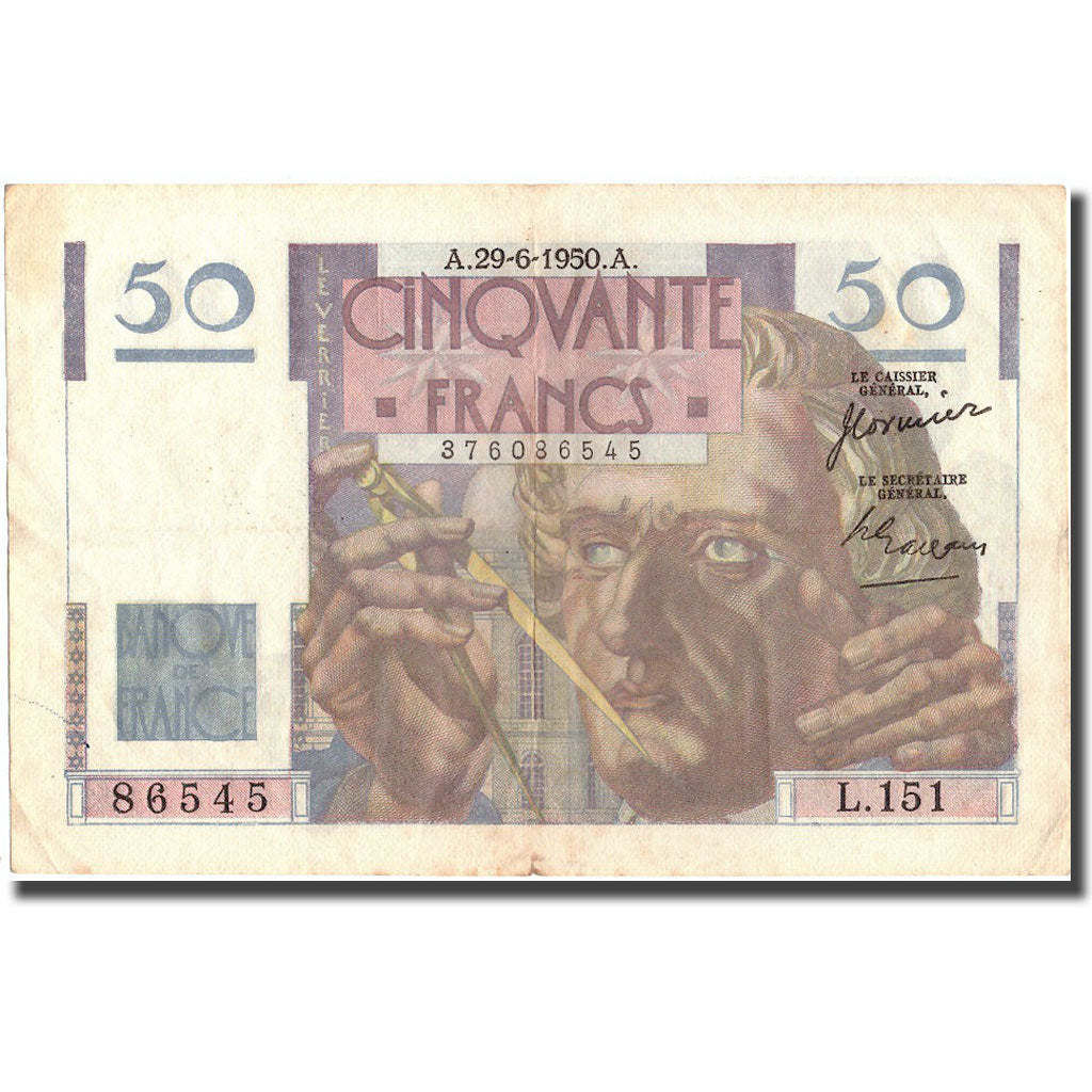 Frankrijk, 50 Francs, Le Verrier, 1950, 1950-06-29, TTB, Fayette:20.15, KM:127c