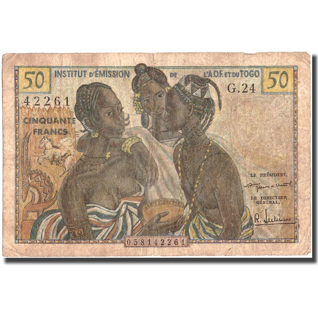 Billet, French West Africa, 50 Francs, KM:45, B+