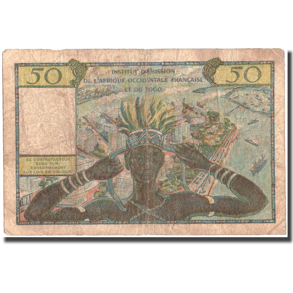 Billet, French West Africa, 50 Francs, KM:45, B+