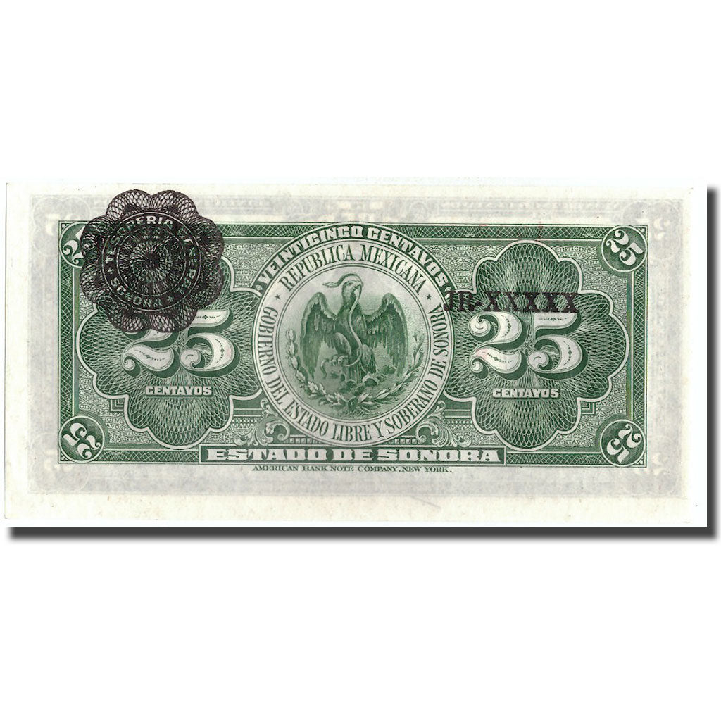 Banknote, Mexico - Revolutionary, 25 Centavos, 1915, 1915., KM:S1069, UNC(60-62)