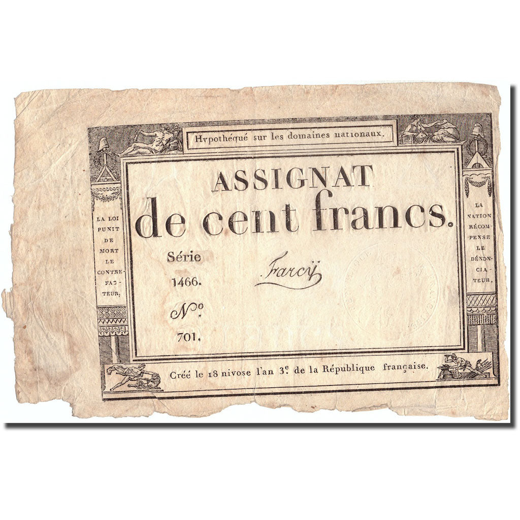 France, 100 Francs, 1794-1795, Farcy, TB+, KM:A78