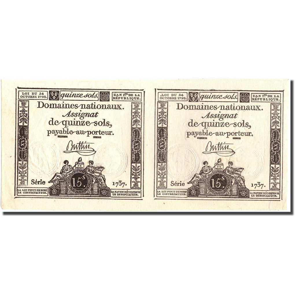 France, 2x15 Sols, 1792, 1792-10-24, AU(55-58), KM:A69a