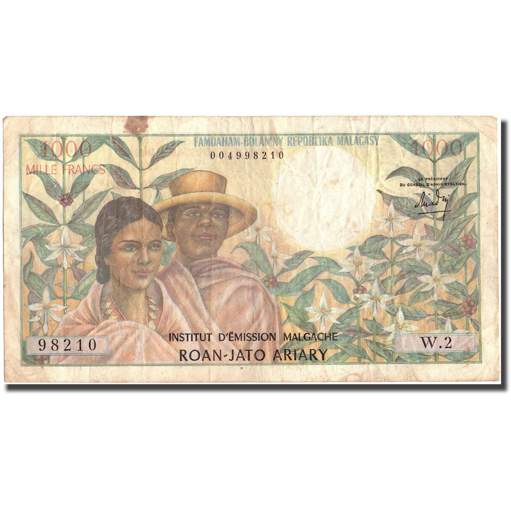 Banknote, Madagascar, 1000 Francs = 200 Ariary, KM:59a, VF(20-25)