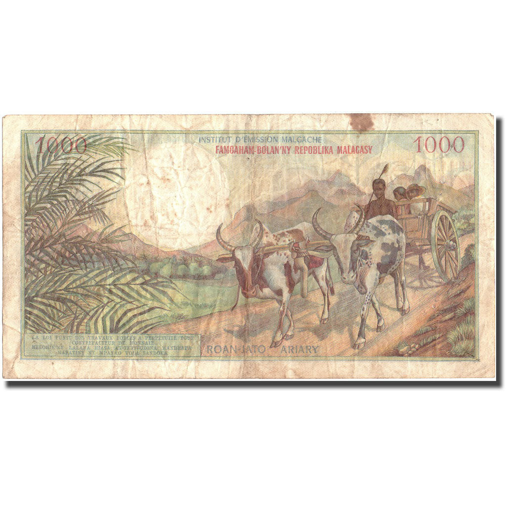 Banknote, Madagascar, 1000 Francs = 200 Ariary, KM:59a, VF(20-25)
