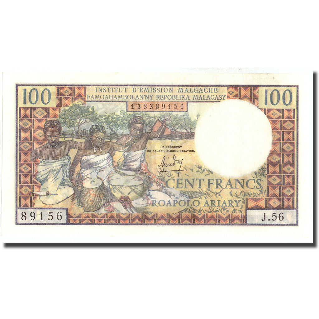 Geldschein, Madagascar, 100 Francs =  20 Ariary, KM:57a, UNZ