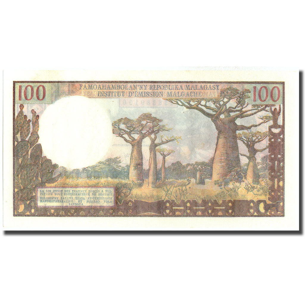 Geldschein, Madagascar, 100 Francs =  20 Ariary, KM:57a, UNZ