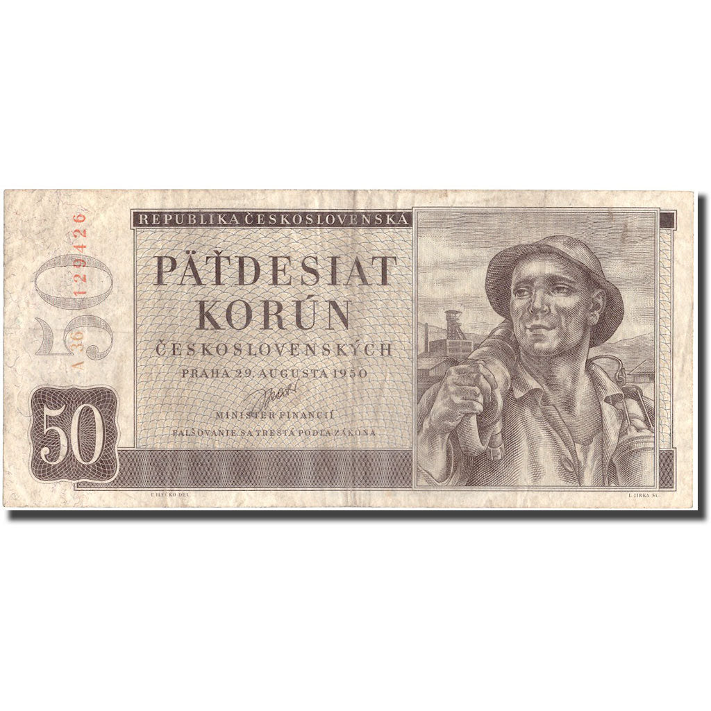 Banknote, Czechoslovakia, 50 Korun, 1950, 1950-08-29, KM:71a, EF(40-45)