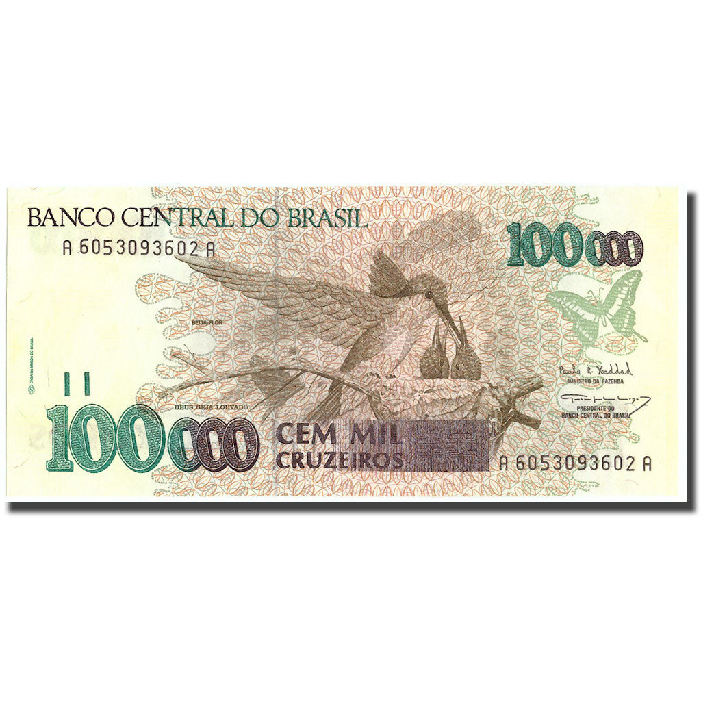 Banknote, Brazil, 100,000 Cruzeiros, KM:235b, UNC(65-70)