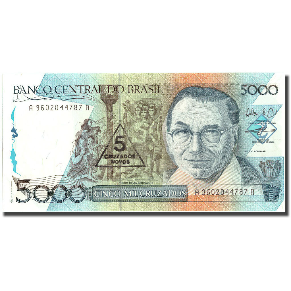 Geldschein, Brasilien, 5 Cruzados Novos on 5000 Cruzados, KM:217a, UNZ