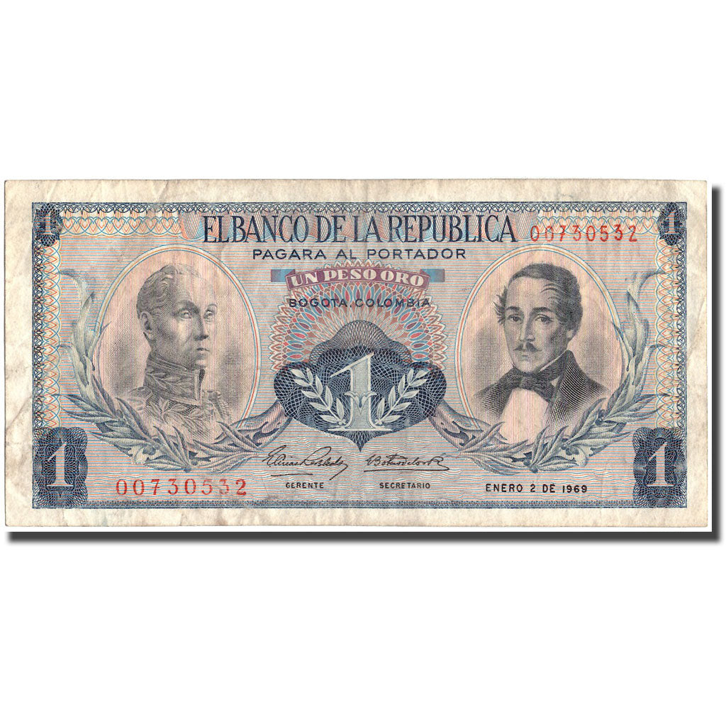 Banknote, Colombia, 1 Peso Oro, 1969, 1969-01-02, KM:404d, EF(40-45)