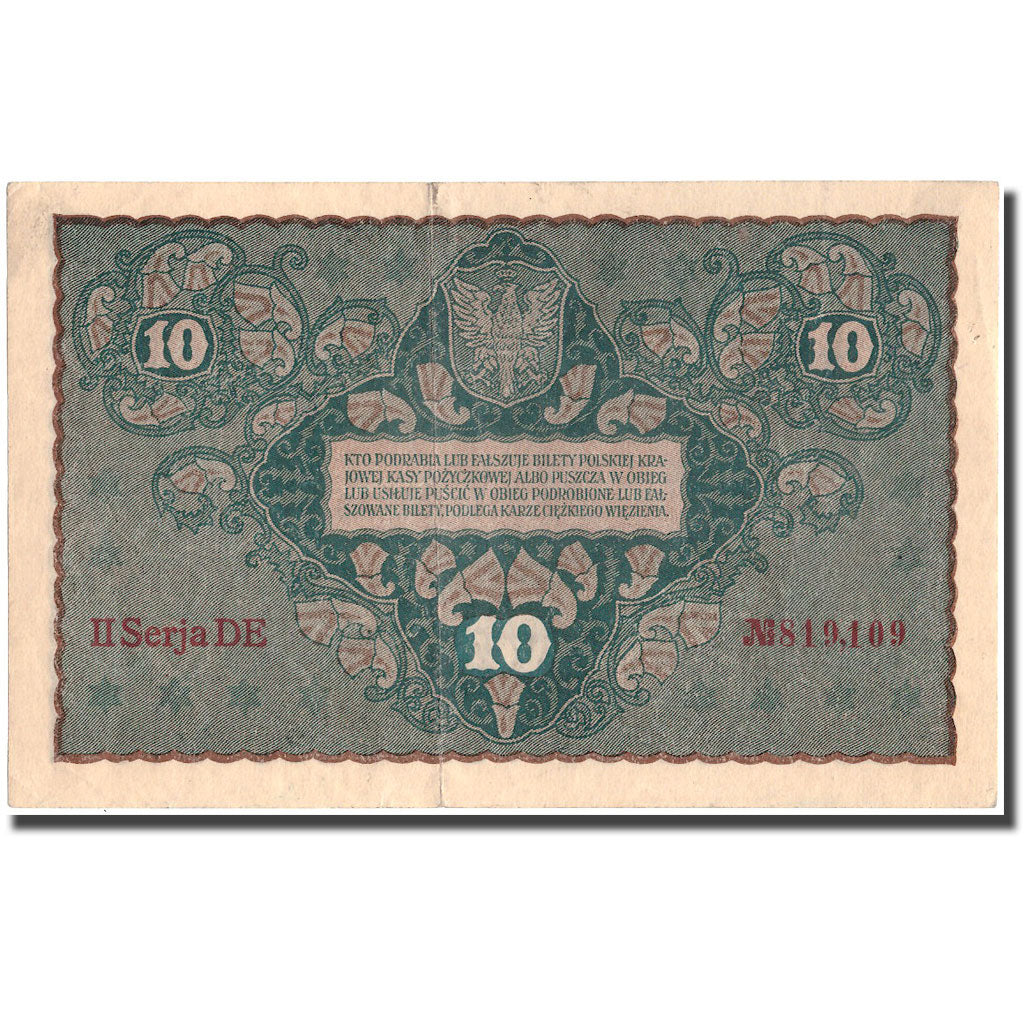 Banknote, Poland, 10 Marek, 1919, 1919, KM:25, AU(50-53)