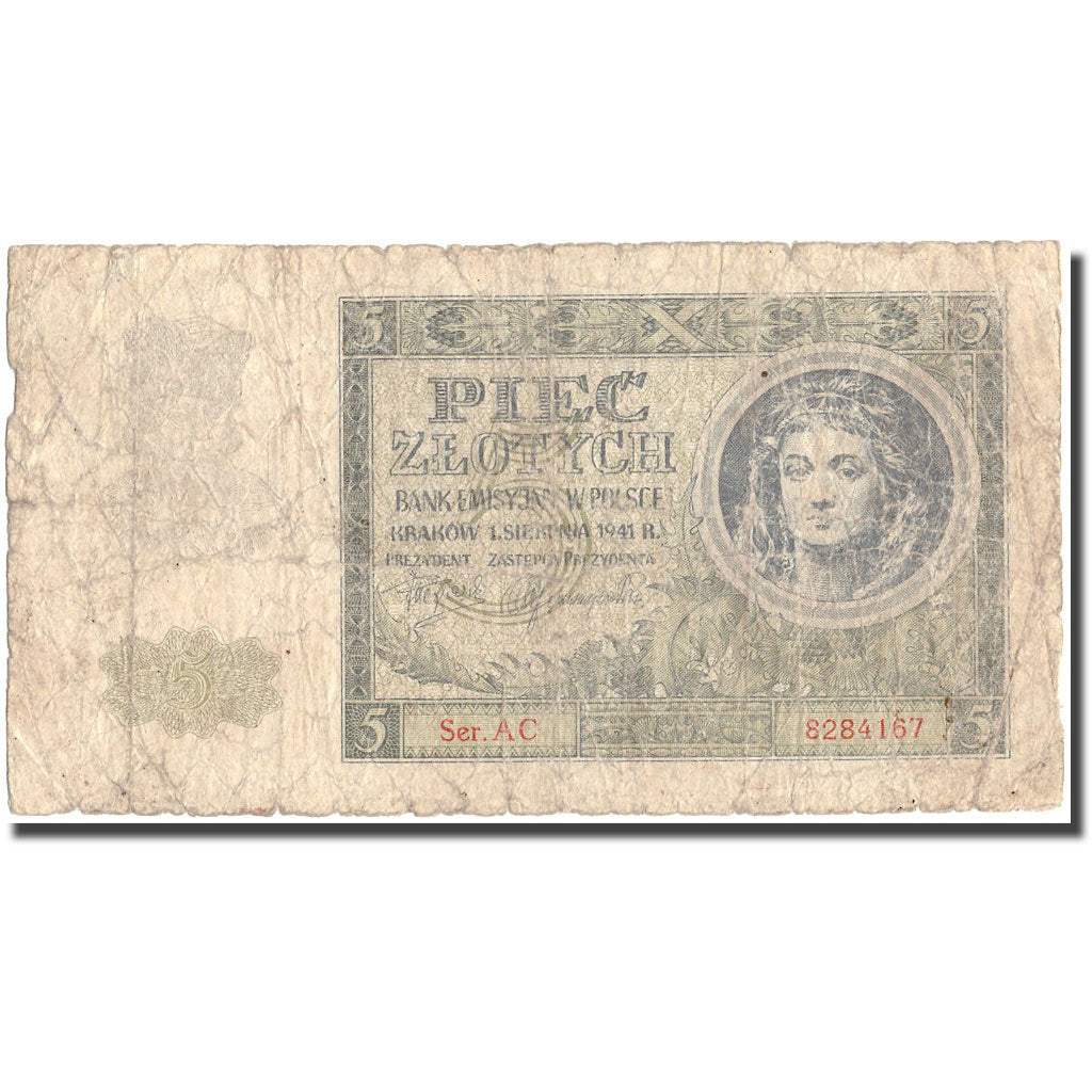 Banknote, Poland, 5 Zlotych, 1941, 1941, KM:101, VG(8-10)