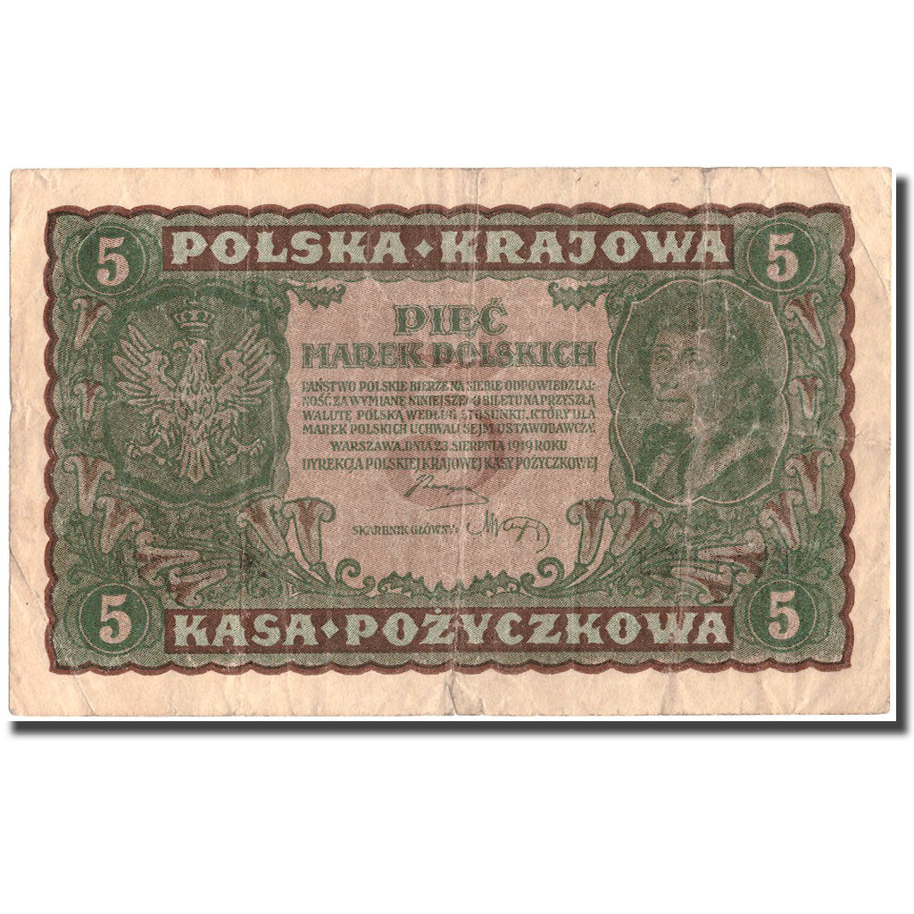 Geldschein, Polen, 5 Marek, 1919, 1919, KM:24, SS