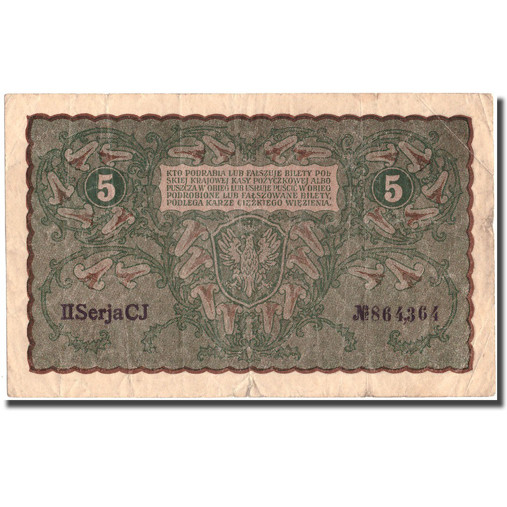 Geldschein, Polen, 5 Marek, 1919, 1919, KM:24, SS