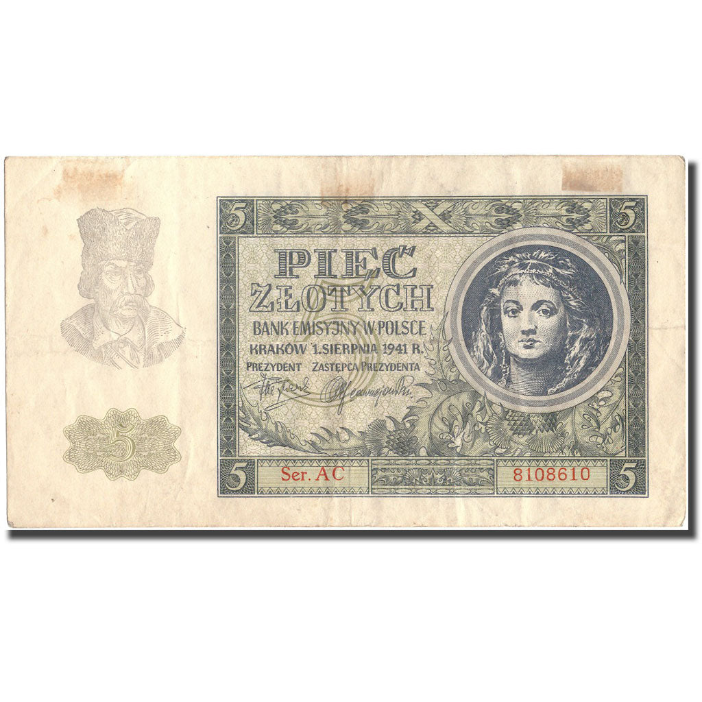 Banknote, Poland, 5 Zlotych, 1941, 1941, KM:101, AU(50-53)