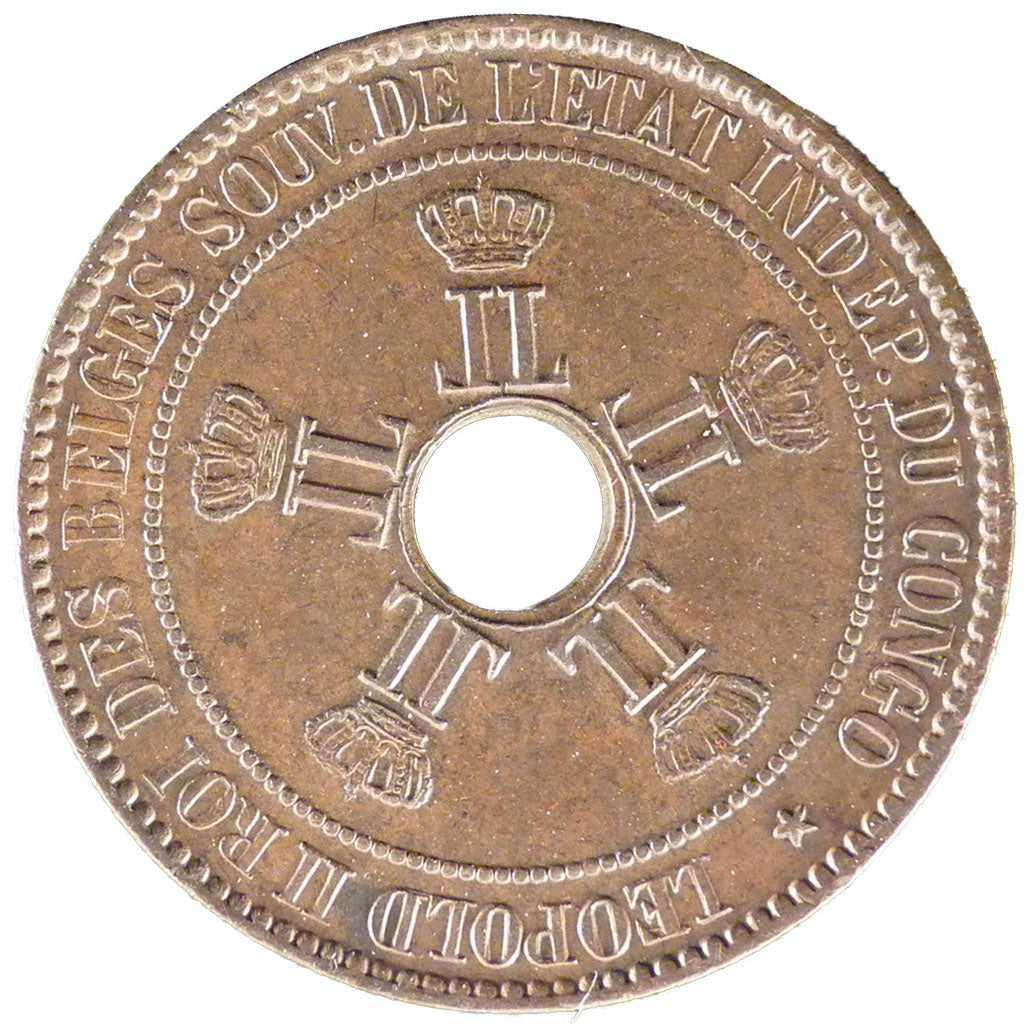 Belgian Congo, 10 Centimes, 1889, KM #4, MS(60-62), Bronze, 19.90