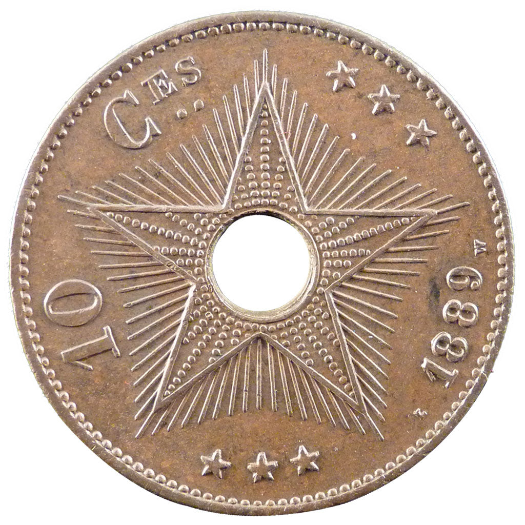 Belgian Congo, 10 Centimes, 1889, KM #4, MS(60-62), Bronze, 19.90