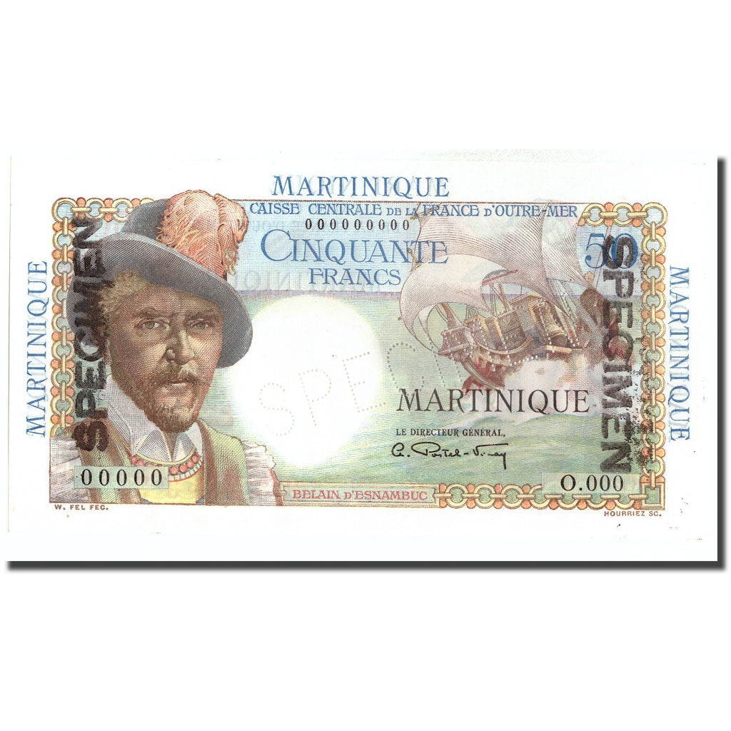 Banknote, Martinique, 50 Francs, Undated (1946), Specimen, KM:30s, UNC(65-70)