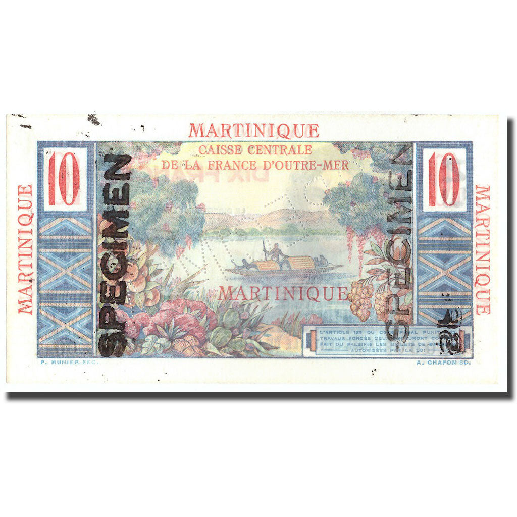 Banknote, Martinique, 10 Francs, Undated (1946), Specimen, KM:28, UNC(65-70)