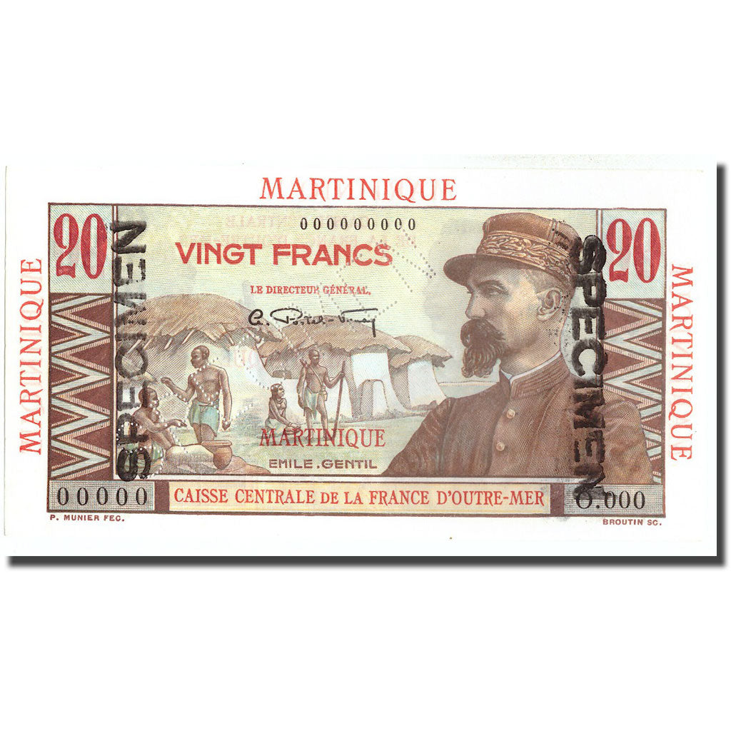 Banknote, Martinique, 20 Francs, Undated (1946), Specimen, KM:29, UNC(65-70)