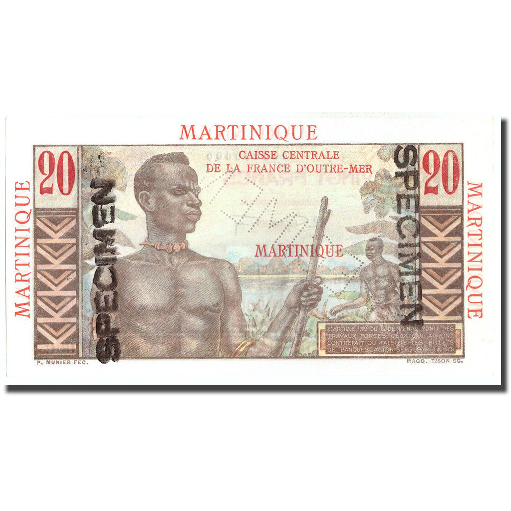 Banknote, Martinique, 20 Francs, Undated (1946), Specimen, KM:29, UNC(65-70)