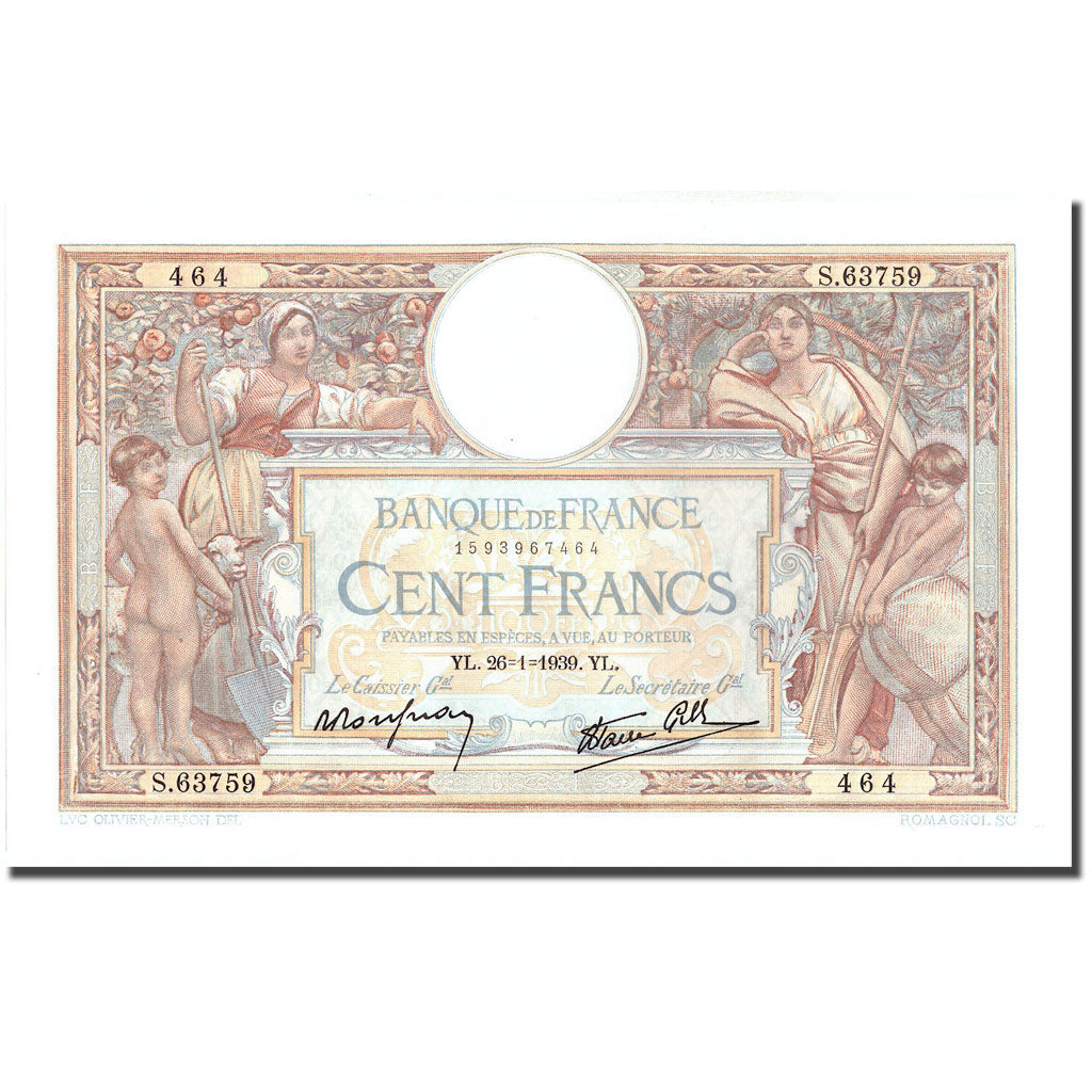 France, 100 Francs, Luc Olivier Merson, 1939, 1939-01-26, SPL, Fayette:25.40