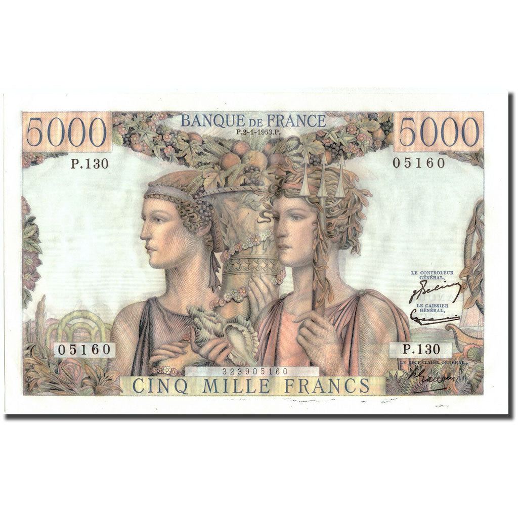Frankreich, 5000 Francs, Terre et Mer, 1953, 1953-01-02, VZ, Fayette:48.8
