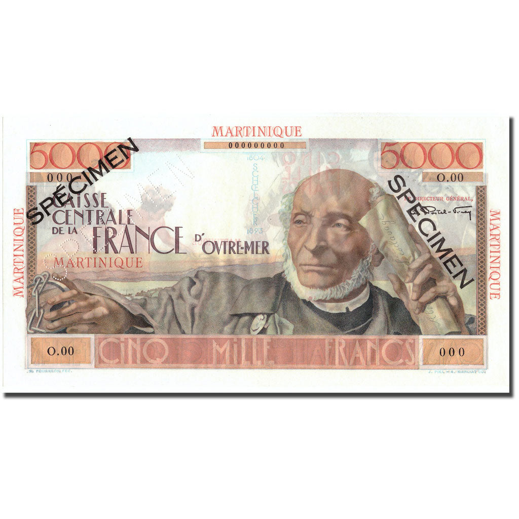 Banknote, Martinique, 5000 Francs, Undated (1952), Specimen, KM:34s, UNC(65-70)