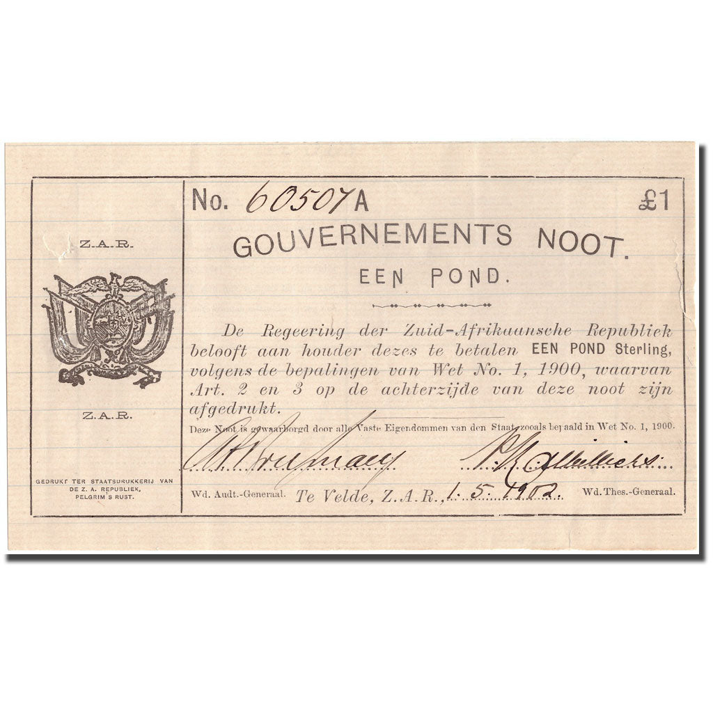 Billet, Afrique du Sud, 1 Pound, 1902, 1902-05-01, KM:66, TB+