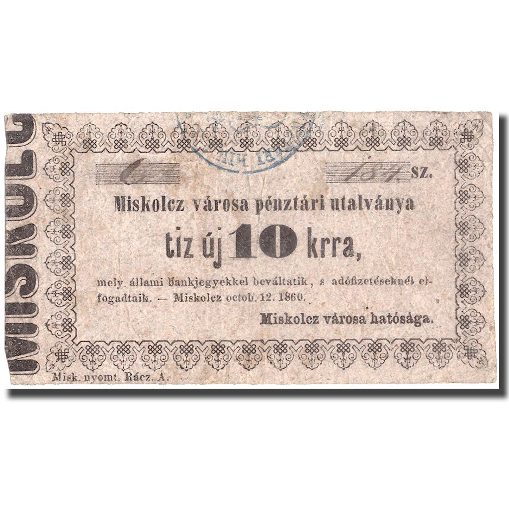 Banknote, Hungary, 10 Krajczar, 1860, 1860-10-12, EF(40-45)