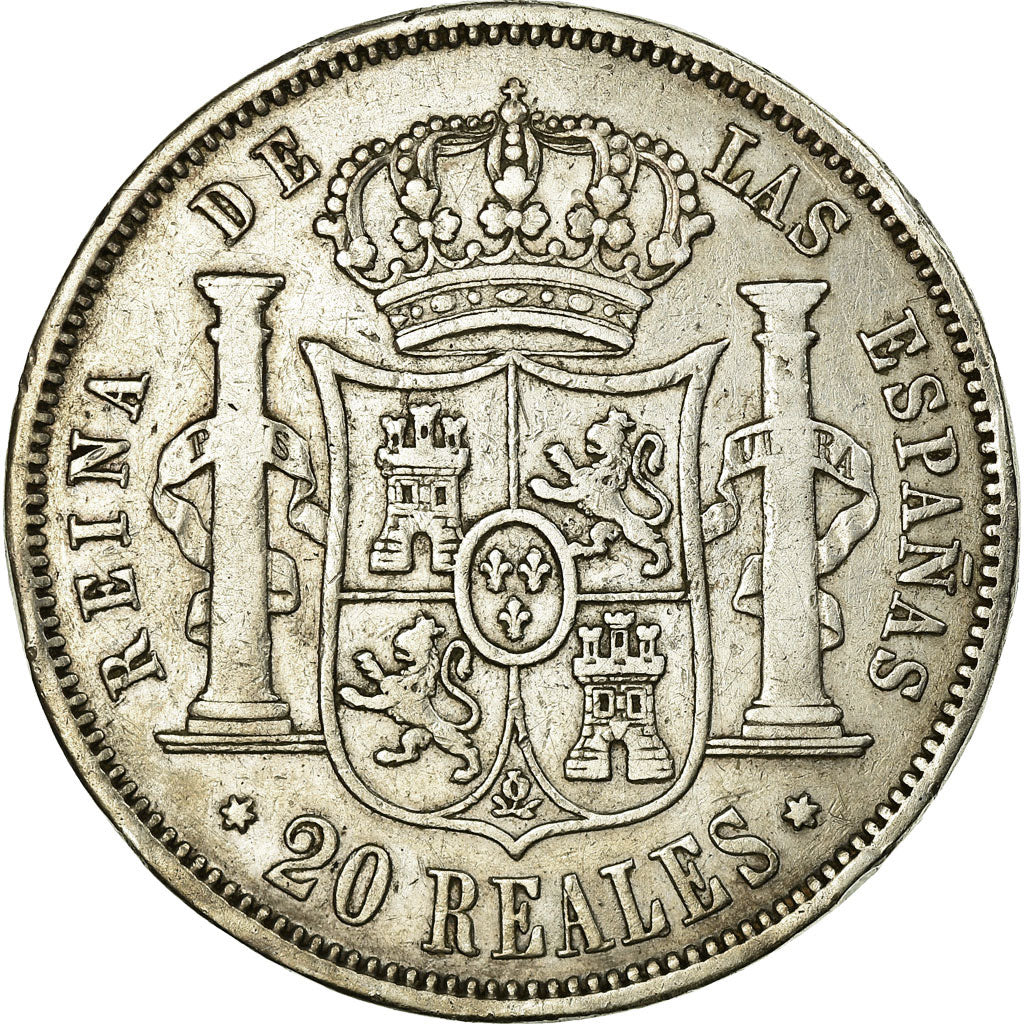 España, Isabel II, 20 Réales, 1861, Madrid, Plata, BC+, KM:609.2