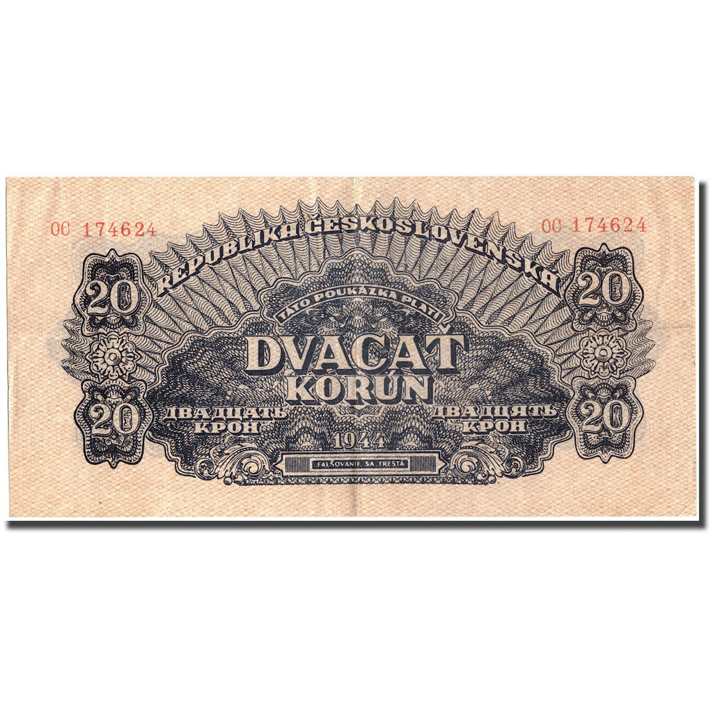 Banknote, Czechoslovakia, 20 Korun, 1944, 1944, KM:47a, AU(50-53)
