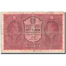 Billet, Tchécoslovaquie, 5 Korun, 1919, 1919, KM:7a, B+