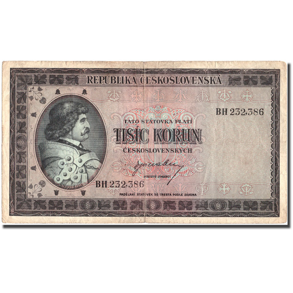 Geldschein, Tschechoslowakei, 1000 Korun, KM:65a, S+