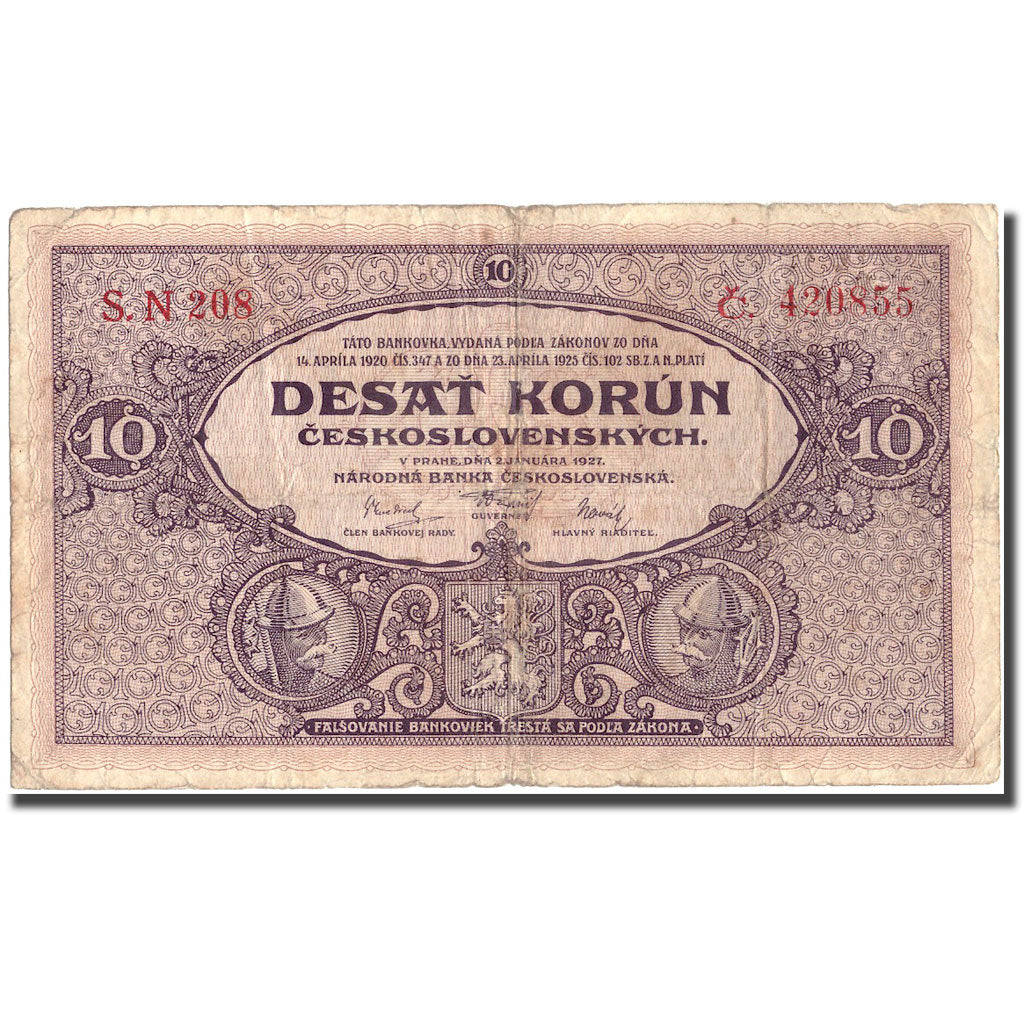 Banknote, Czechoslovakia, 10 Korun, 1927, 1927, KM:20a, VF(20-25)