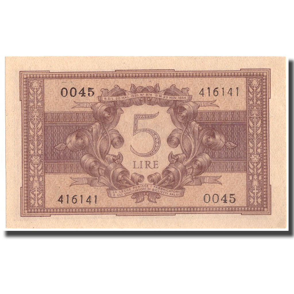 Billete, 5 Lire, 1944, Italia, 1944-11-23, KM:31a, SC+