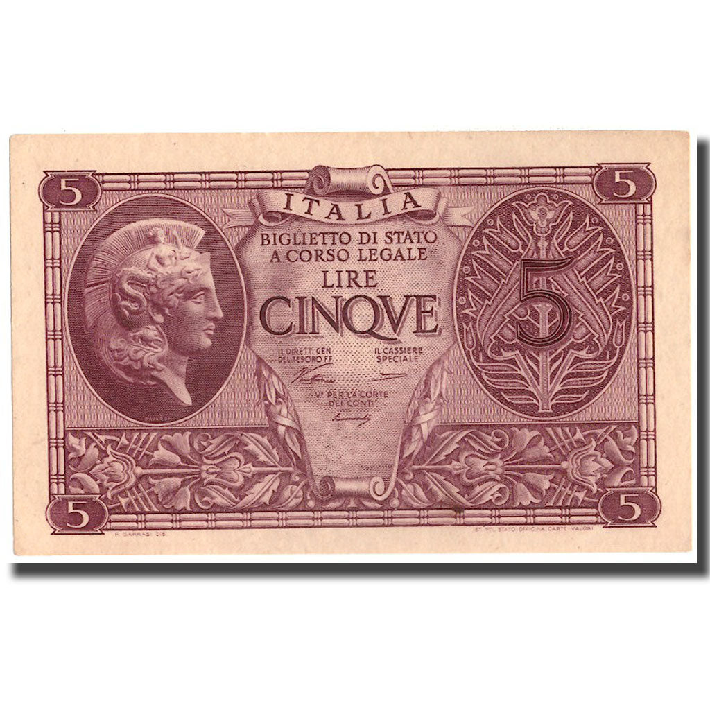 Banknote, Italy, 5 Lire, 1944, 1944-11-23, KM:31a, UNC(63)