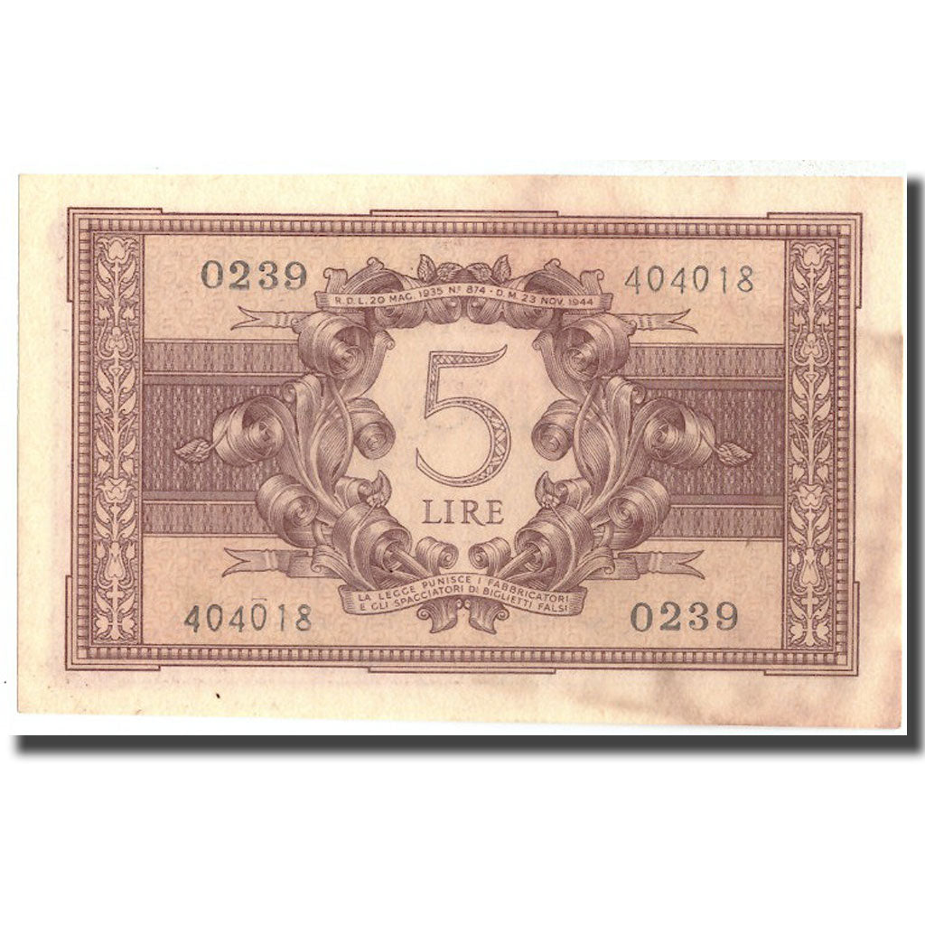 Billet, Italie, 5 Lire, 1944, 1944-11-23, KM:31b, SUP