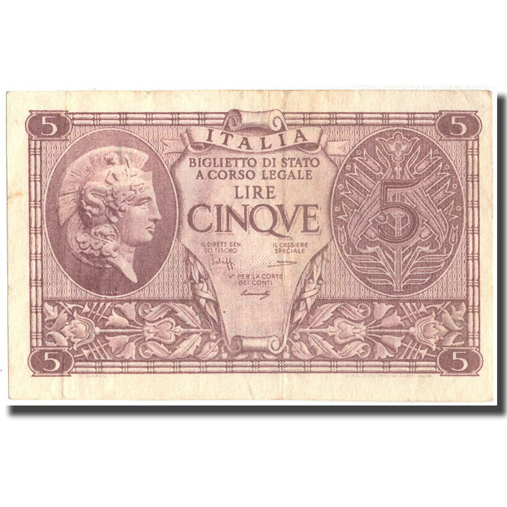 Nota, Itália, 5 Lire, 1944, 1944-11-23, KM:31b, AU(50-53)