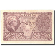 Nota, Itália, 5 Lire, 1944, 1944-11-23, KM:31b, AU(50-53)