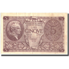 Banknote, Italy, 5 Lire, 1944, 1944-11-23, KM:31b, AU(50-53)