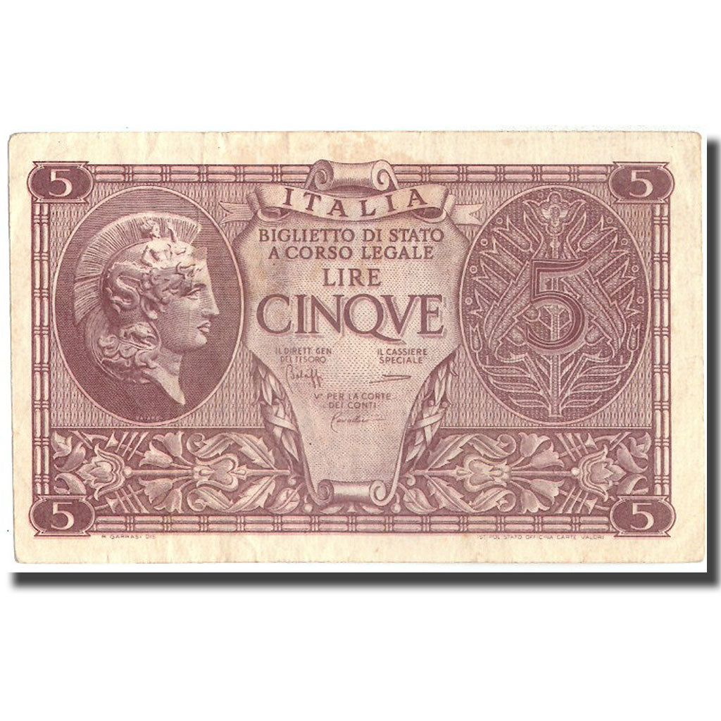 Banknote, Italy, 5 Lire, 1944, 1944-11-23, KM:31c, EF(40-45)