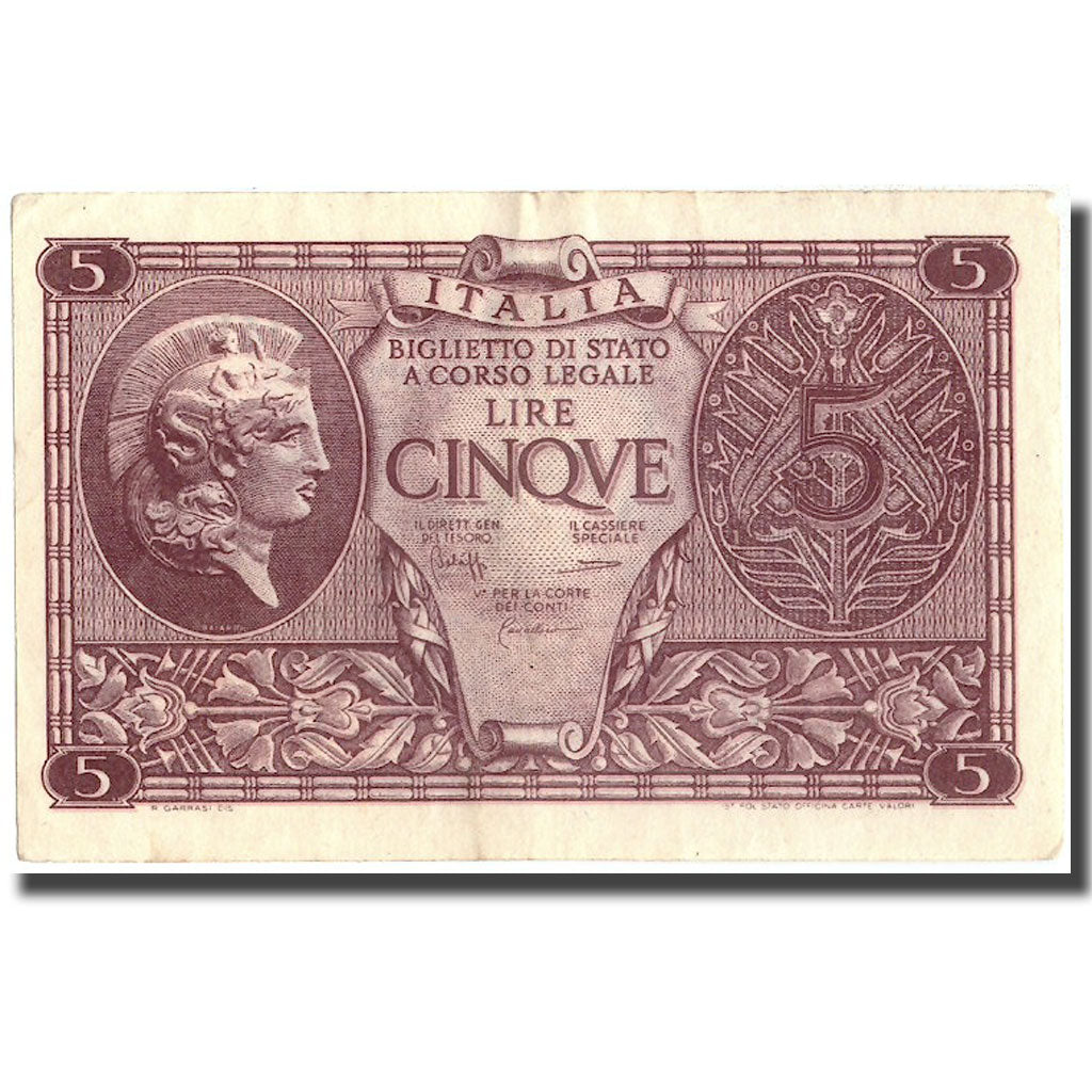 Banknote, Italy, 5 Lire, 1944, 1944-11-23, KM:31c, EF(40-45)