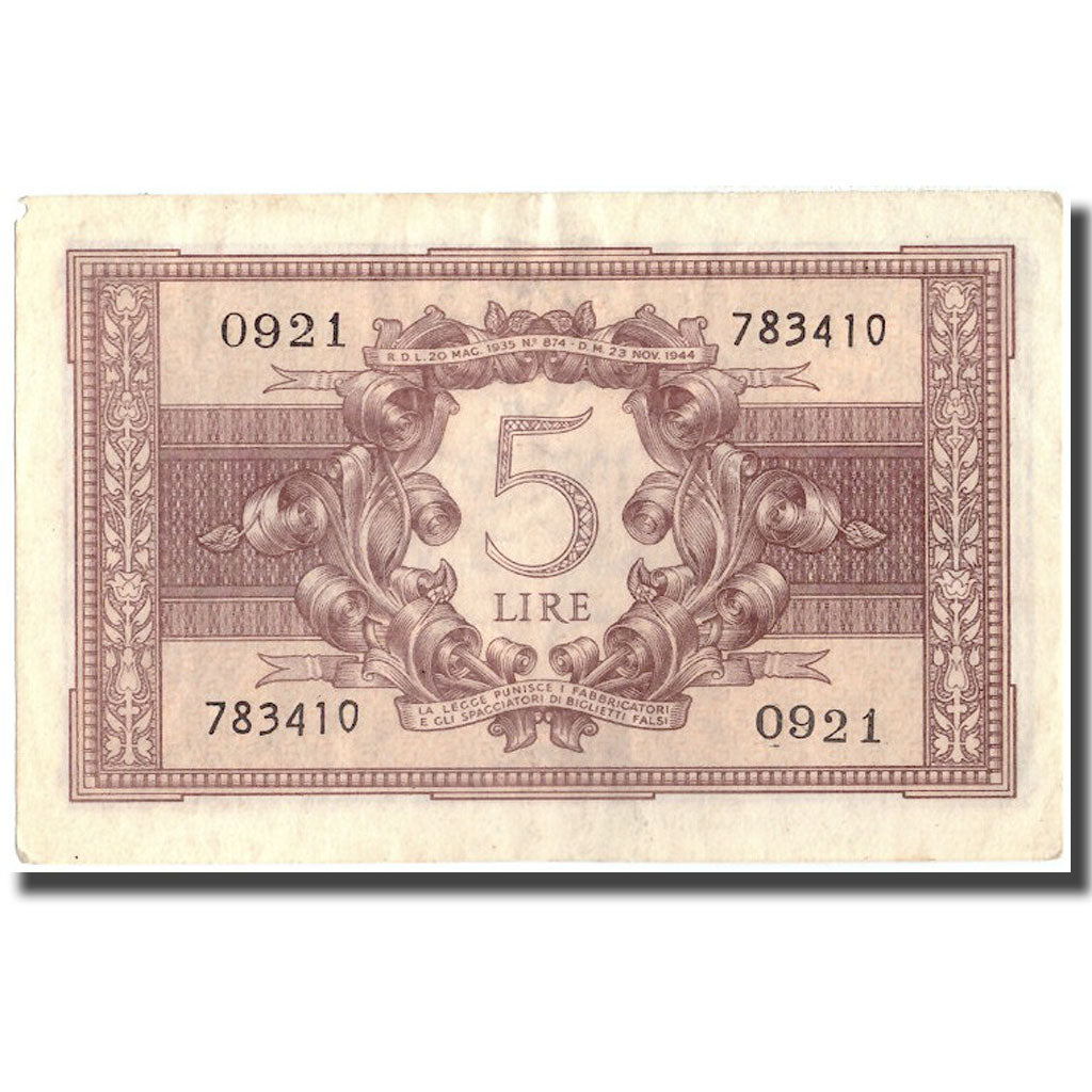 Banknote, Italy, 5 Lire, 1944, 1944-11-23, KM:31c, EF(40-45)