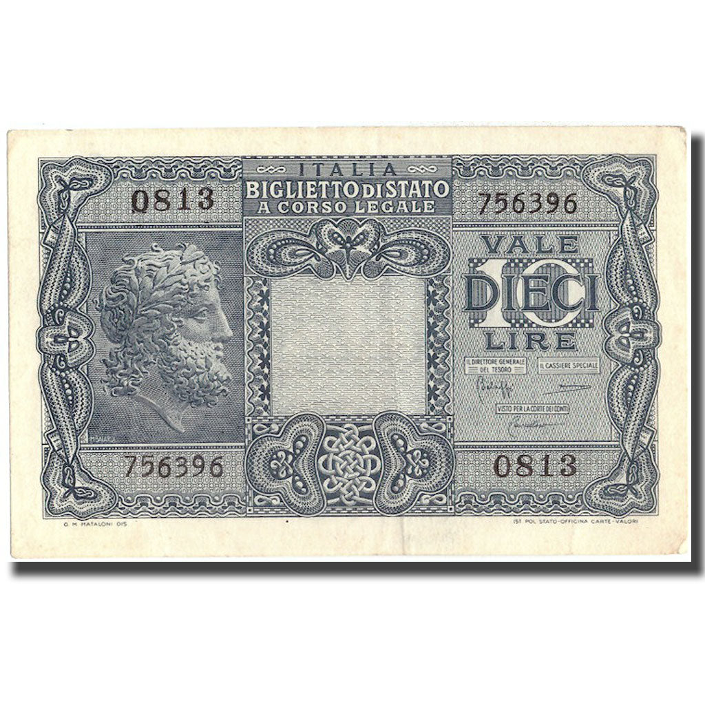 Banknote, Italy, 10 Lire, 1944, 1944-11-23, KM:32c, AU(55-58)