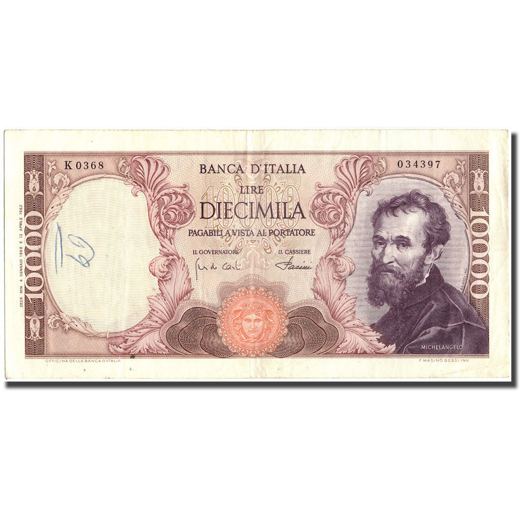 Banknote, Italy, 10,000 Lire, 1968, 1968, KM:97c, EF(40-45)