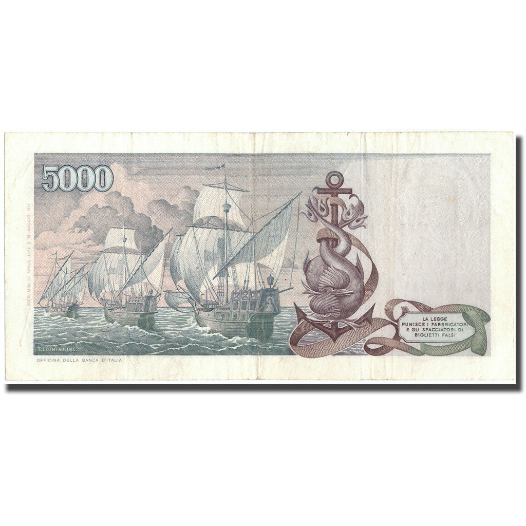 Banconote, Italia, 5000 Lire, 1973, 1973, KM:102b, BB
